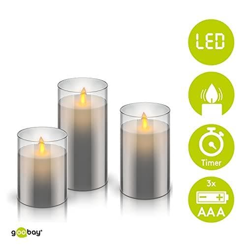 Goobay-setti, jossa 3 LED-todellista vahakynttilää lasissa (57865)