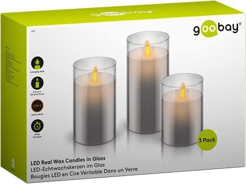 Goobay set med 3 LED äkta vaxljus i glas (57865) Grå, Vit