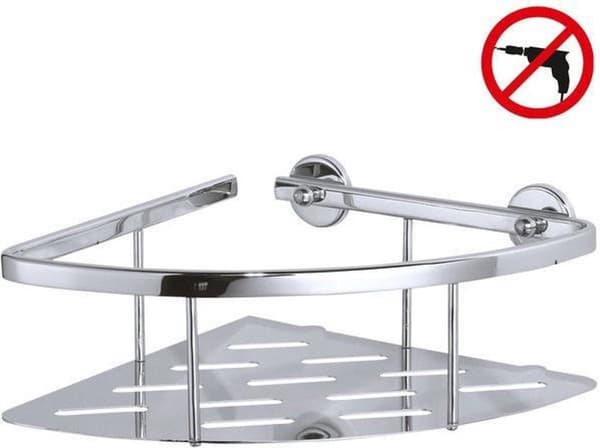 Tesa Aluxx Hjørnebruserstativ enkelt med bundplade 21,2x21,8x8,8cm uden boring Selvklæbende Forkromet aluminiumskrom