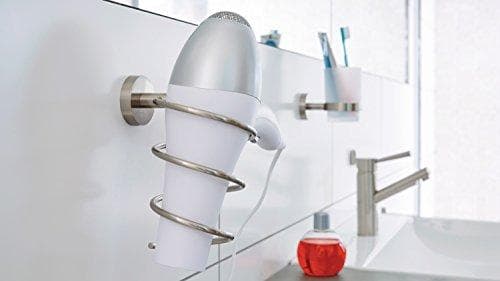 tesa MOON hårtørrerholder (spiral), rustfrit stål look, inkl. klæbemiddel, holder op til 6 kg, 129 mm x 97 mm x 163 mm