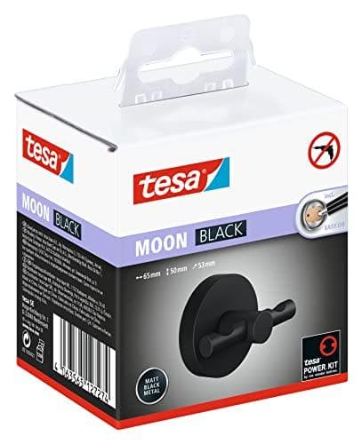 tesa knage 40564-00000-00 MOON BLACK Antal kroge: 2 (B x H x D) 50 x 53 x 65 mm metal sort (mat) 1 stk (40564-00000-00)