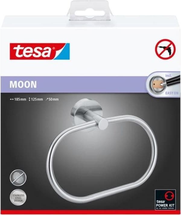 Tesa Moon Handduksring 19,5x20,5x6,5cm utan borrning Självhäftande metall rostfritt stål