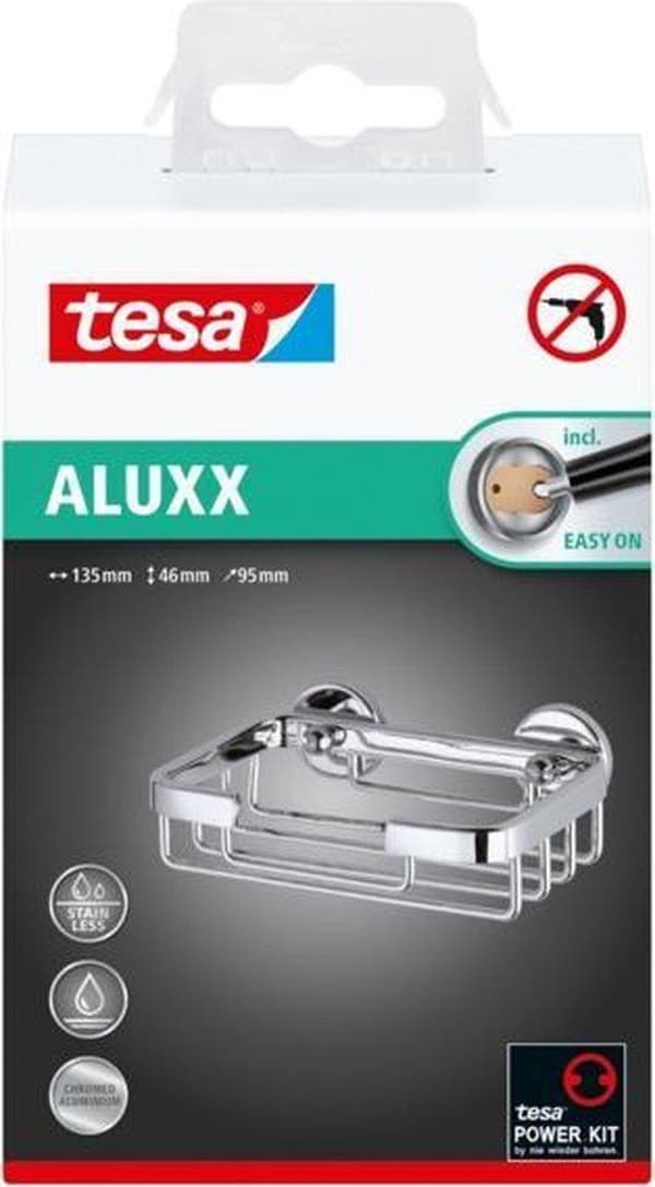 Tesa Aluxx Sæbekurv 9,8x15x4,3cm uden boring Selvklæbende Forkromet aluminium krom