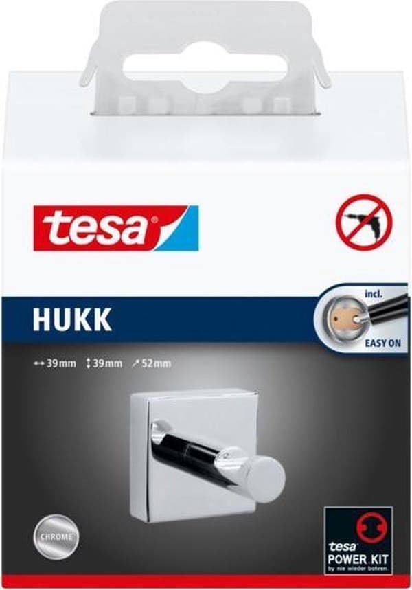 Tesa Hukk Handdukskrok 8x8,5x6,5cm utan borrning Självhäftande Förkromad Metallkrom
