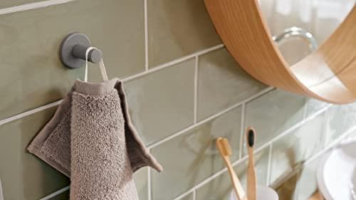 tesa MOON GREY handdukskrok, mattgrå, för badrum & toalett - för badrum i industriell stil och moderna badrum - ingen borrning, inklusive limlösning -