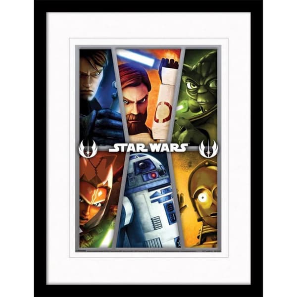 Star Wars: The Clone Wars Collage Framed Poster White/Blue/Green 40cm x 30cm