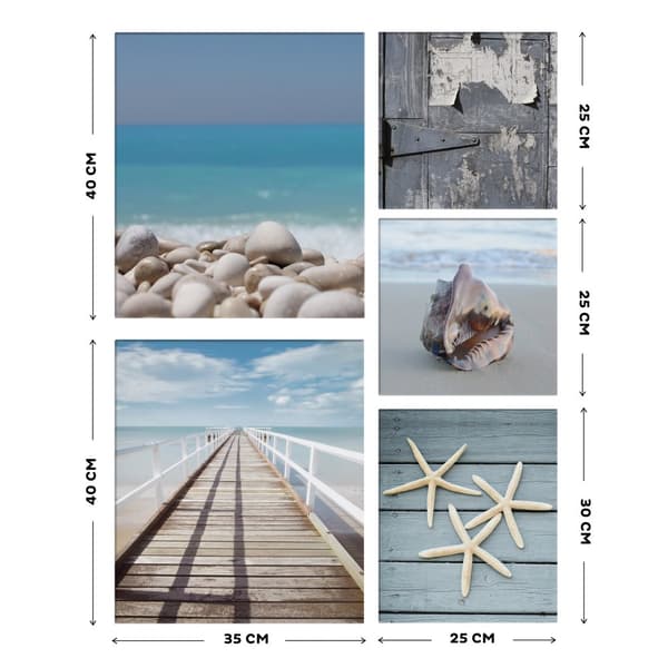 Art for the Home - Set med 5 canvas - Strand - 80x60cm