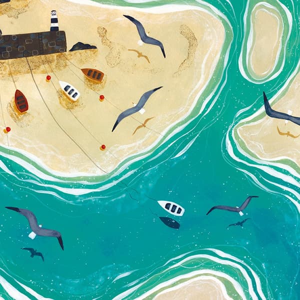 Julia Crossland Sommardagar inramad canvas print Blue/Sand 40cm x 40cm