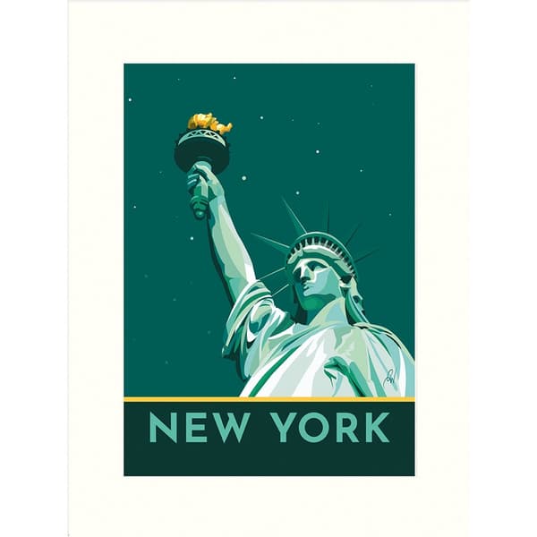 Georgina Westley New York Statue of Liberty Print White/Teal 40cm x 30cm
