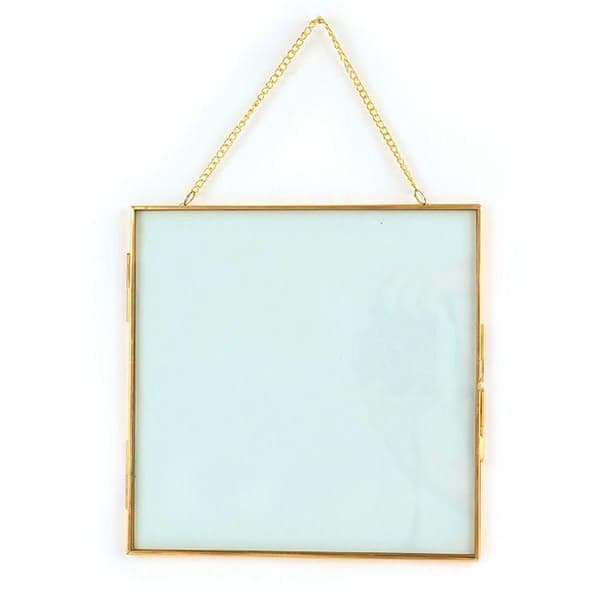 Glasram - Vintage - 20 x 20 cm - Guld - Dubbelglasad - Metallkedja