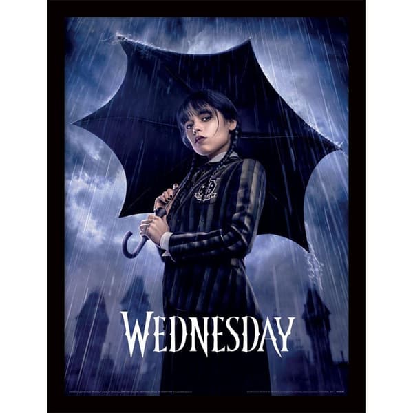 Wednesday Nedbør indrammet plakat Black/Blue/White 40cm x 30cm