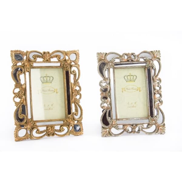 Kuvakehys DKD Home Decor 19 x 2 x 25 cm Hopeinen Kullattu Hartsi Shabby Chic (2 osaa)