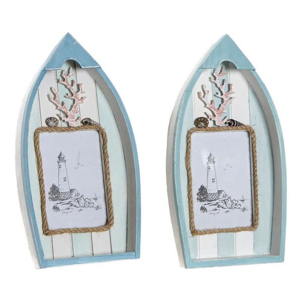 Fotoramme DKD Home Decor 8424001731435 Barco Blå Hvid Træ MDF Middelhavet (2 enheder)