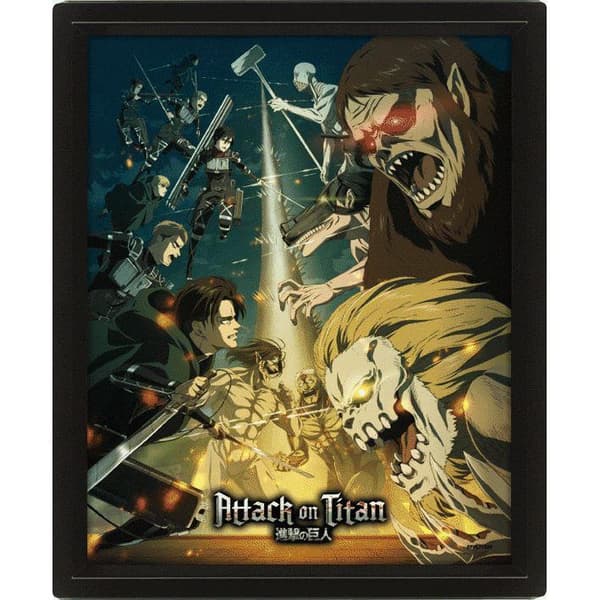 Attack on Titan Inramad 3D-affisch Blue/Brown 25.5cm x 20.5cm x 0.2cm