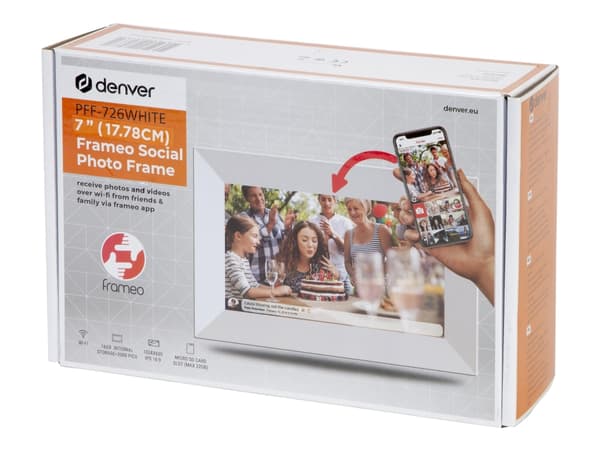 DENVER FRAMEO PFF-726 - Digital fotoramme - 16 GB - 7" - 1024 x 600 - hvit