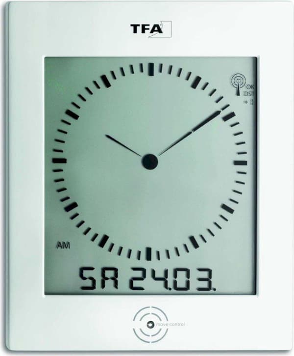 Pendelklok AMS 7275 wandklok met slinger kwarts, houten achterwand zilver gelakt