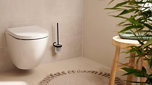 tesa MOON BLACK toiletsæt, sæt med holder & toiletbørste, matsort, matteret glas - til badeværelser i industriel stil - ingen boring, inklusive klæbem