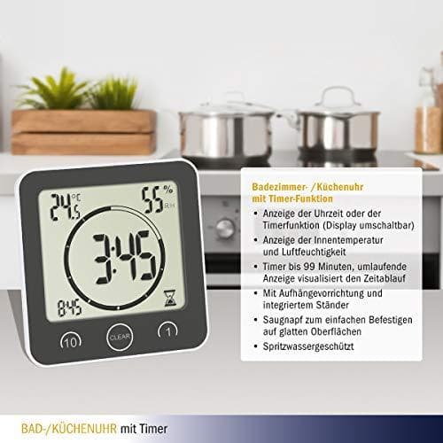 TFA Dostmann badrum/köksklocka med timer timer grå digital (60.4001.10)