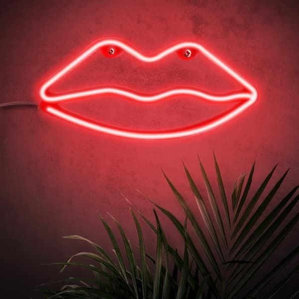 Neon läpplampa med väggkrok Drivs av kabel eller AA-batterier - Röd