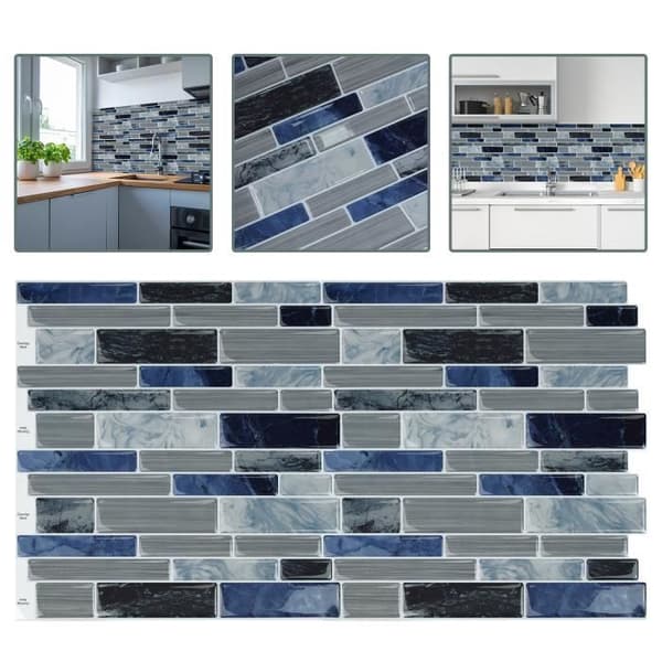 XMTECH 10 delar 30x30cm 3D keramiska kakelklistermärken Köksbadrumsdekoration Väggdekaler, blå marmorerad design