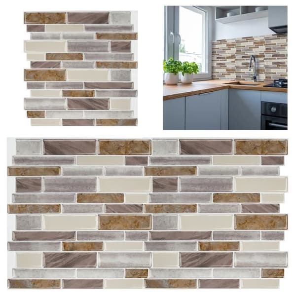 XMTECH 10 delar 30x30cm 3D keramiska kakelklistermärken Köksbadrumsdekoration Väggklistermärken, gul marmorerad design