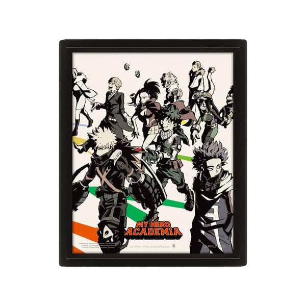 My Hero Academia Heroes And Villains Lenticular Framed Poster Black/Cream 25.5cm x 20.5cm