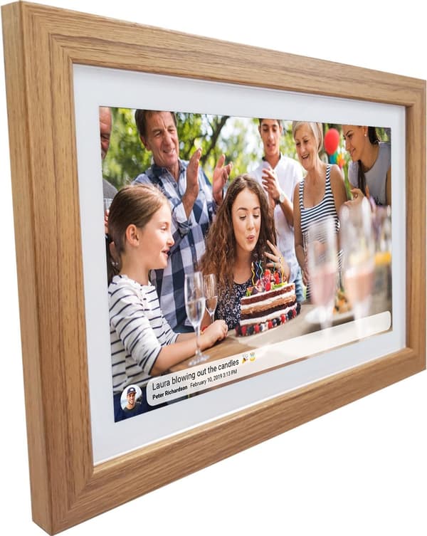 Denver Digital Photo Frame 10,1 tum - TRÄ - HD - Frameo App - Fotoram - WiFi - IPS Touchscreen - 16GB - PFF1042LW