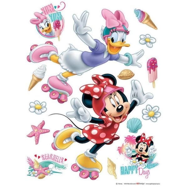 Klistermärke - Disney - Minnie och Daisy - Rosa och blå - Väggdekoration - Barn