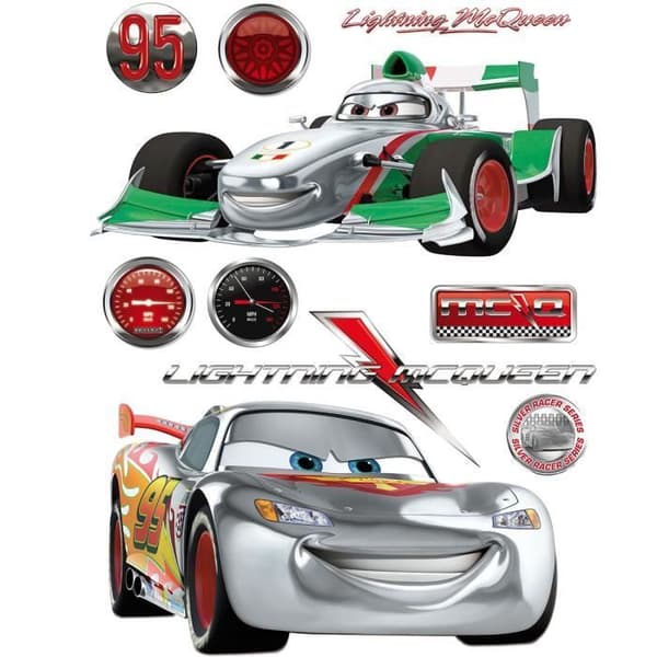 Bilar Lightning McQueen &amp; Francesco Bernoulli Silver Disney Giant Stickers