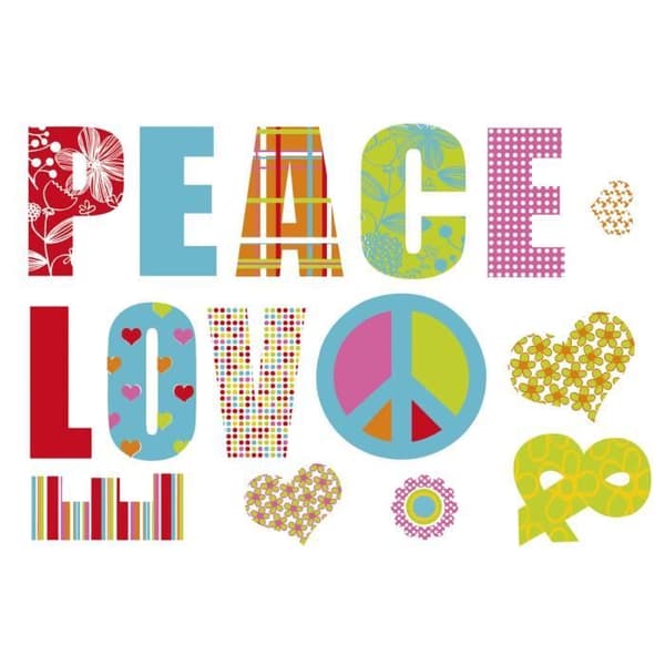 Love &amp; Peace, Väggdekal - 100x70 cm