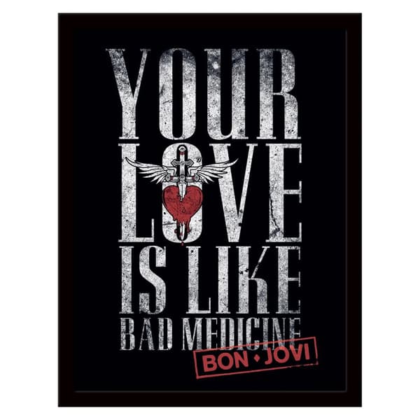 Bon Jovi Bad Medicine Framed Poster Black/White/Red 40cm x 30cm