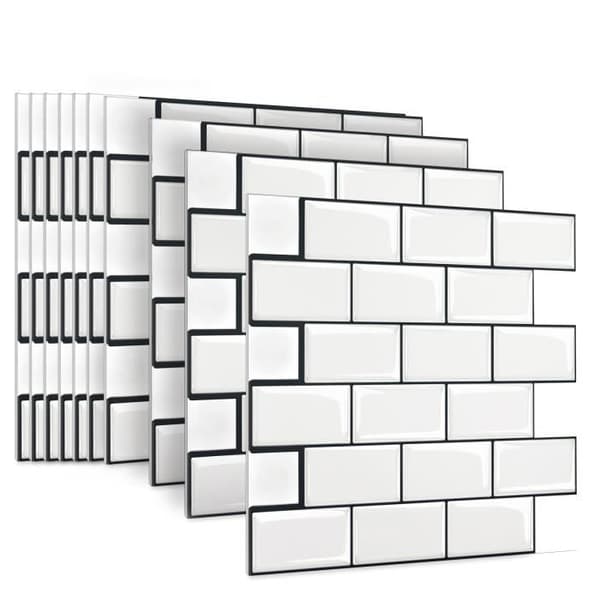 XMTECH 10 stycken 30x30cm 3D keramiska plattor Klistermärken för kök Badrumsdekoration Väggklistermärken, vita