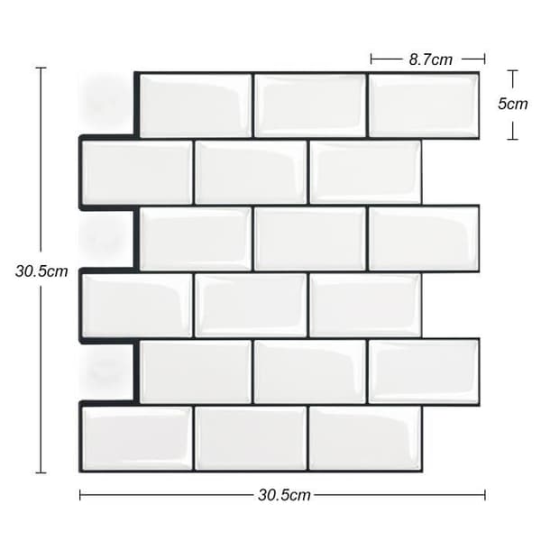 XMTECH 10 stycken 30x30cm 3D keramiska plattor Klistermärken för kök Badrumsdekoration Väggklistermärken, vita