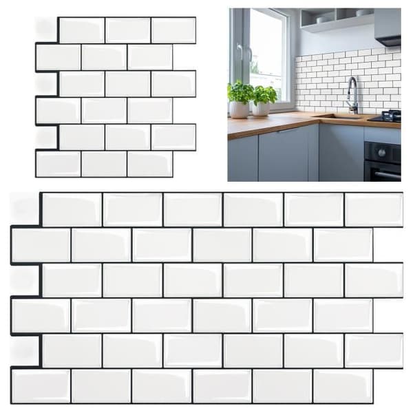 XMTECH 10 stycken 30x30cm 3D keramiska plattor Klistermärken för kök Badrumsdekoration Väggklistermärken, vita