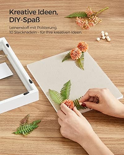 Songmics Shadow Box Ram, tavelram med garn, klädnypa och pinnnålar, DIY, vit