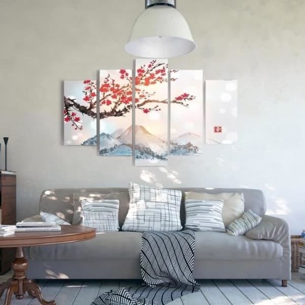 Legendarte - Målning, Tryck på duk - Vinterkörsbärsblommor cm. 150x100 (5 paneler)