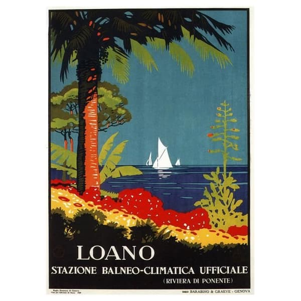 Legendarte - Loano Vintage turistaffisch - målning, tryck på duk cm. 50x70