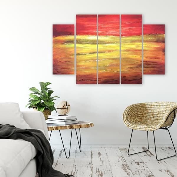 Målning, tryck på duk - solnedgång cm. 150x100 Typ A2 (5 paneler)