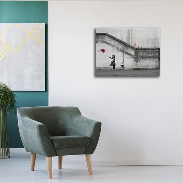 Legendarte - Målning, tryck på duk - Flicka med röd ballong, Banksy cm. 60x80