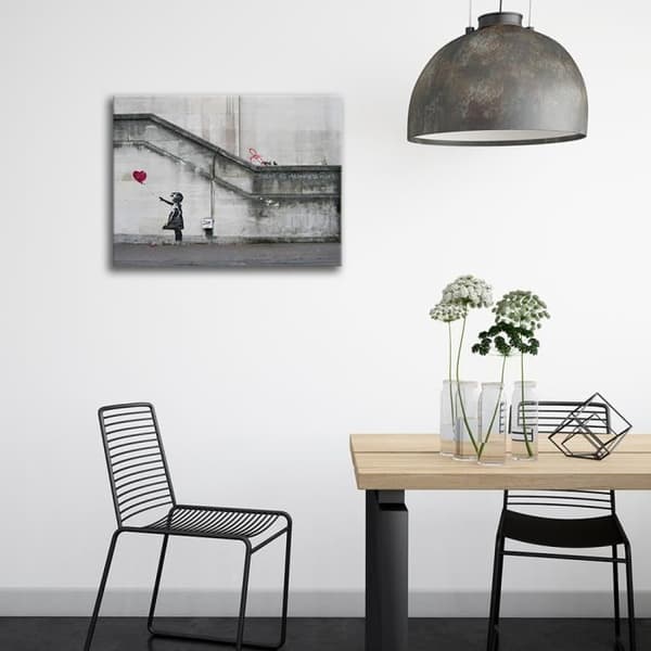 Legendarte - Målning, tryck på duk - Flicka med röd ballong, Banksy cm. 60x80