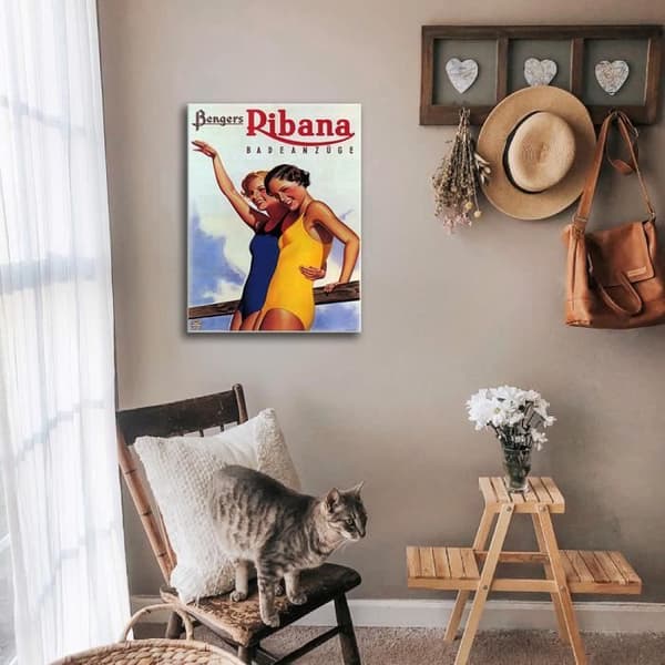 Legendarte - Vintage reklamaffisch Benger Ribana badkläder - målning, tryck på duk cm. 50x70