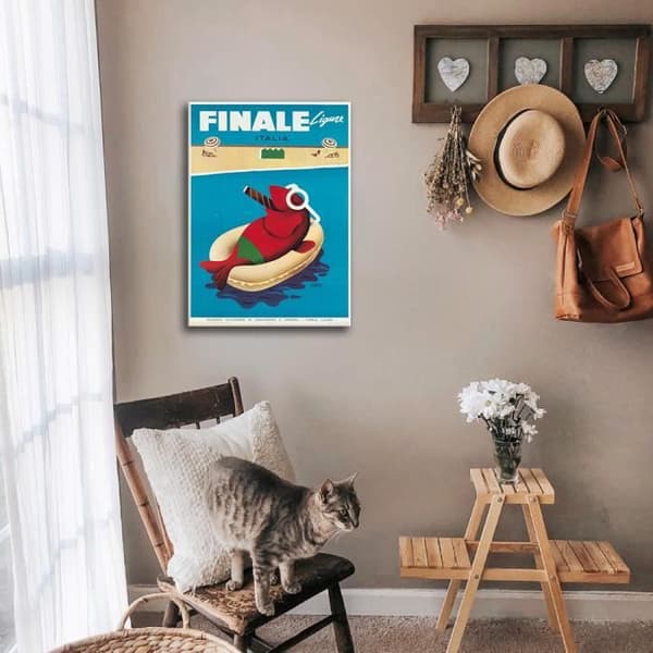 Finale Ligure Vintage Tourist Poster - Målning, Canvastryck cm. 50x70