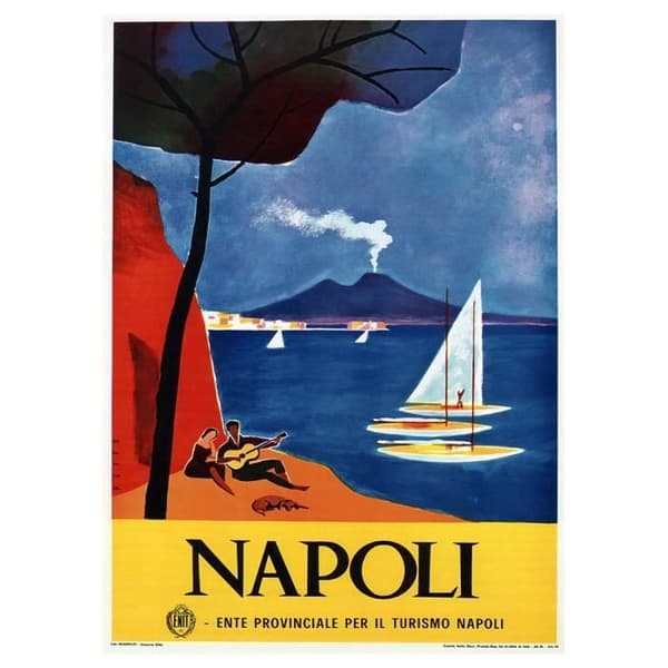 Legendarte - Vintage Napoli Turistaffisch - Målning, Canvastryck cm. 50x70