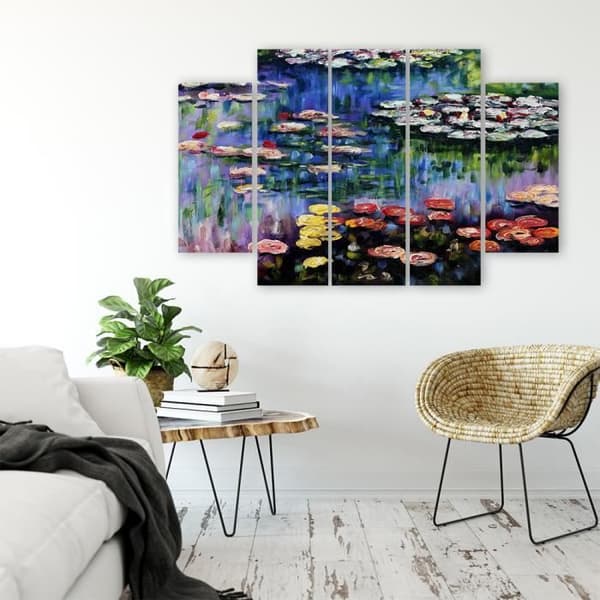 Målning, tryck på duk - Näckrosor Claude Monet cm. 150x100 Typ A2 (5 paneler)