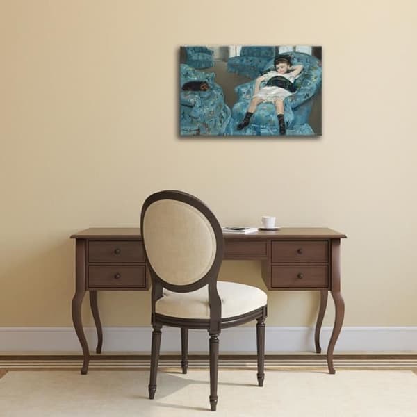 Målning, tryck på duk - Liten flicka i blå fåtölj Mary Cassatt cm. 50x70
