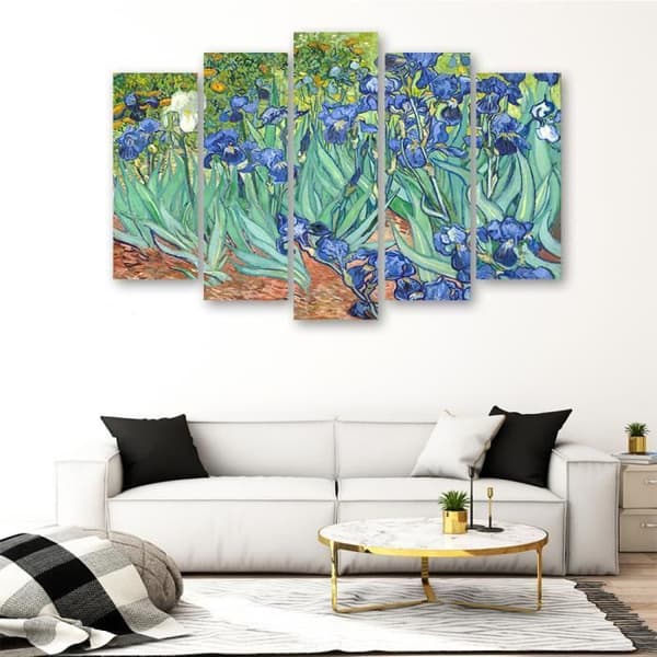 Målning, tryck på duk - Iris Vincent Van Gogh cm. 150x100 Typ A1 (5 paneler)