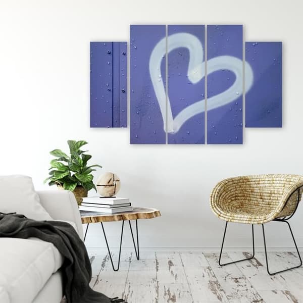 Målning, tryck på duk - Vitt hjärta cm. 150x100 Typ A2 (5 paneler)