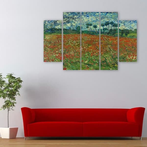 Målning, tryck på duk - Vallmofältet Vincent Van Gogh cm. 150x100 Typ A2 (5 paneler)