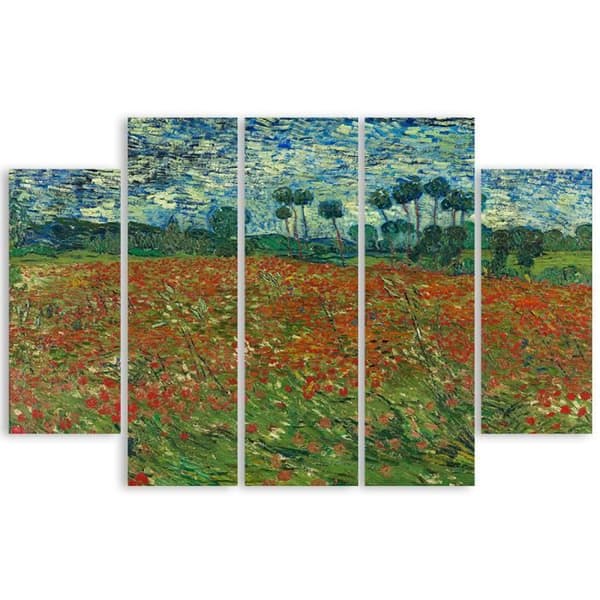 Målning, tryck på duk - Vallmofältet Vincent Van Gogh cm. 150x100 Typ A2 (5 paneler)