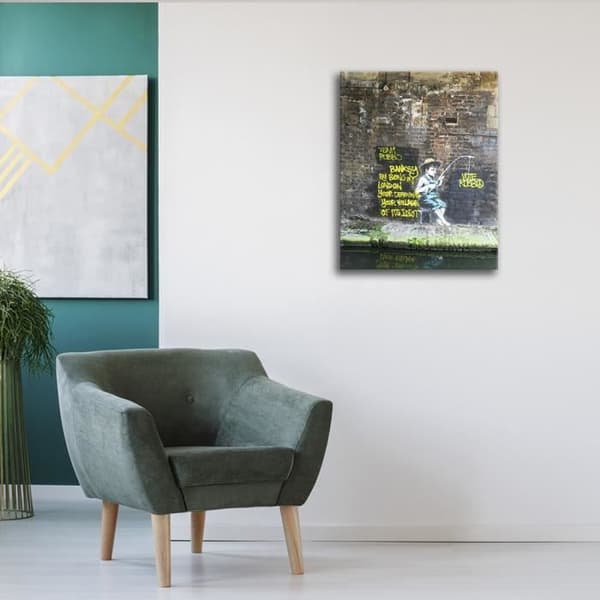 Legendarte - Målning, Tryck på duk - Fisherman, Banksy cm. 60x80